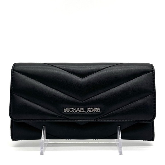 Michael Kors Large Quilted Trifold Wallet Black/Silver - Picture 1 of 7